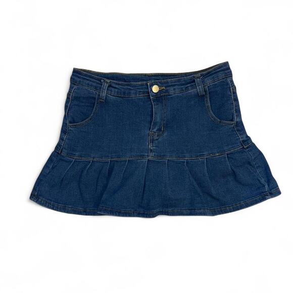 vintage vtg y2k punk ruffle denim mini skirt skort size L - Picture 2 of 5